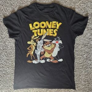 Looney Tunes Shirt Mens Medium‎ Black Bugs Bunny Taz Wile Coyote Sylvester.C153